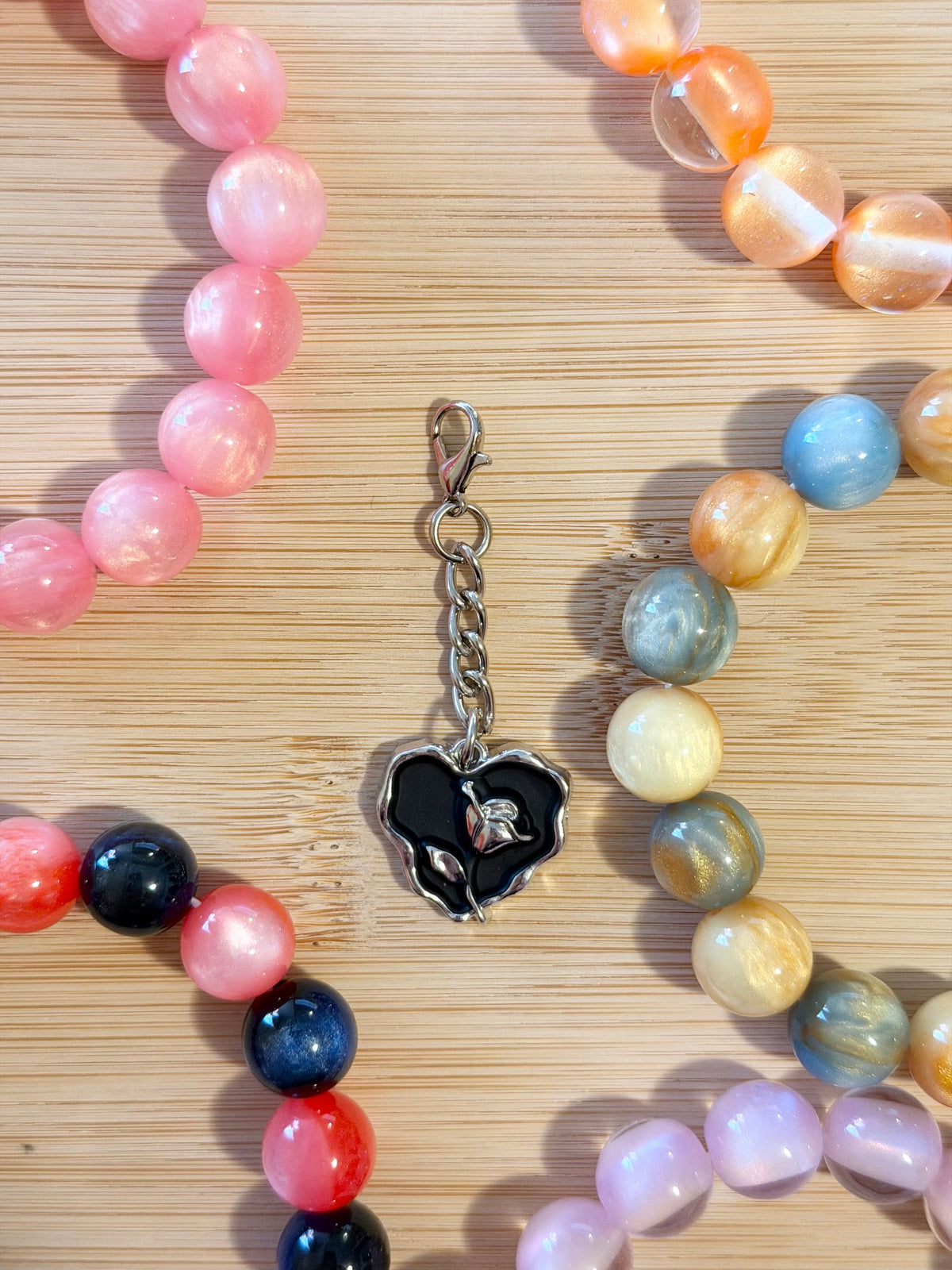 Black Rose Heart Charm