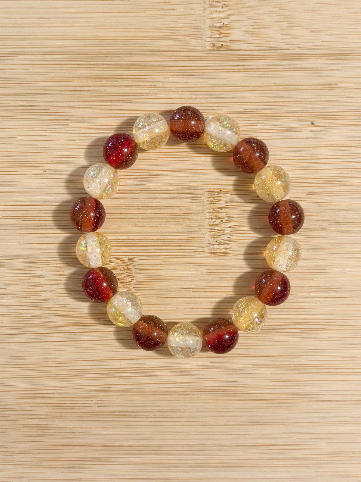 Amber & Champagne Glitter Beaded Bracelet