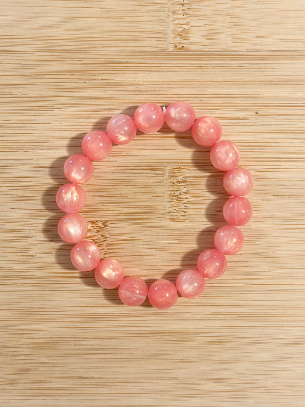Coral Rose Iridescent Beaded Bracelet